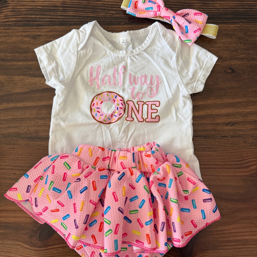 Pink Sprinkle Donut Skirt and White Graphic Tee Set